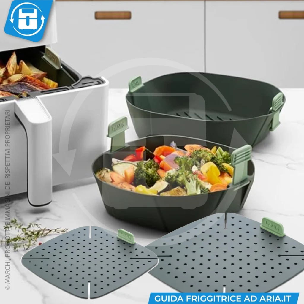 tappetini e cesti in silicone per friggitrice ad aria